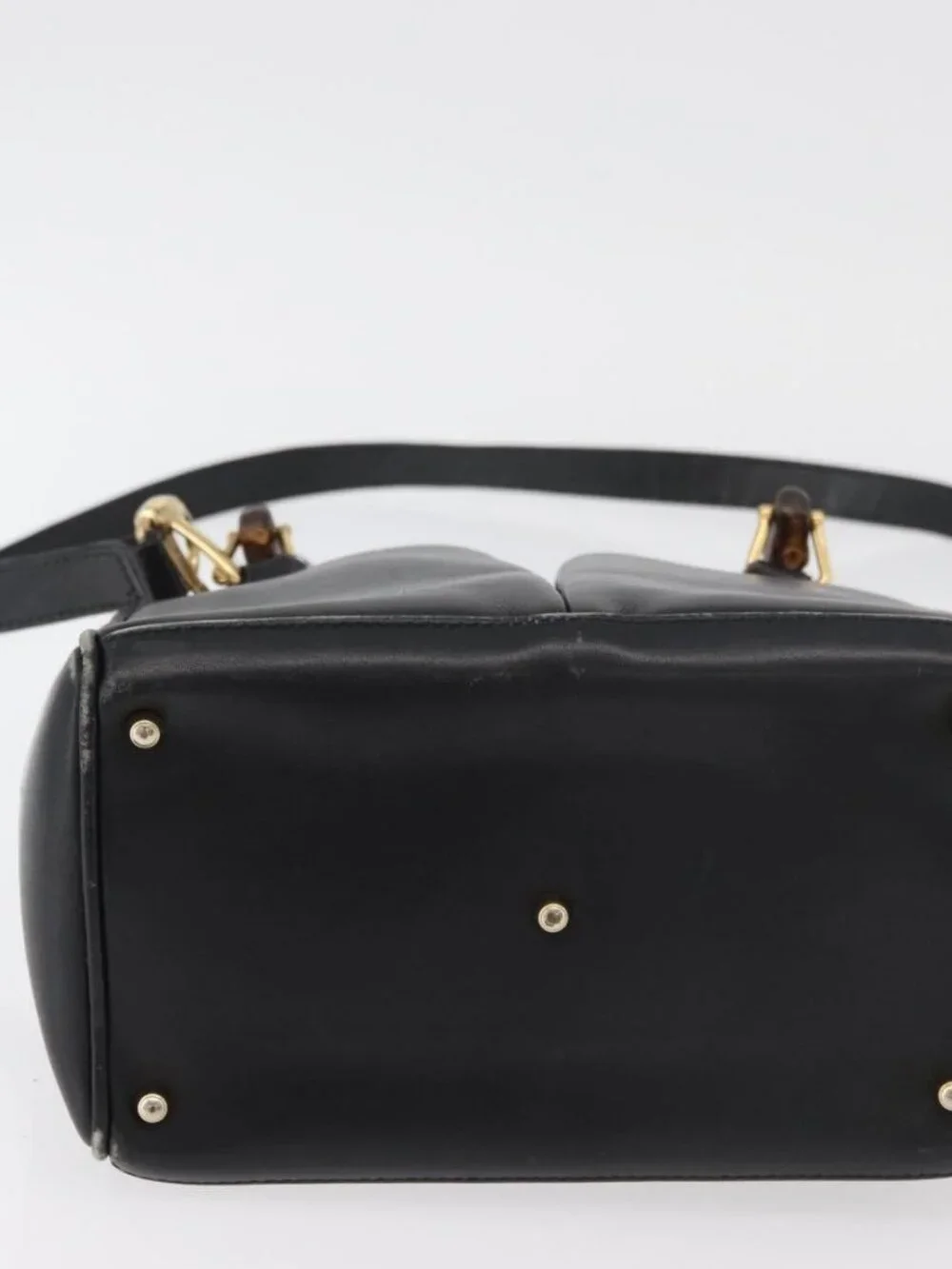 GUCCI Bamboo Hand Bag Leather 2way Black Gold 001 123 1638 Auth 175334